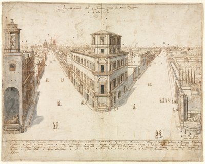 Diciotto vedute di Roma: Le Quattro Fontane verso Santa Maria Maggiore da Lievin Cruyl