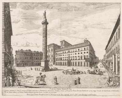 Piazza Colonna da Prospectus Locurum Urbis Romae Insignium, 1666 da Lievin Cruyl