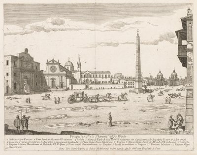 Piazza del Popolo da Prospectus Locurum Urbis Romae Insignium, 1666 da Lievin Cruyl