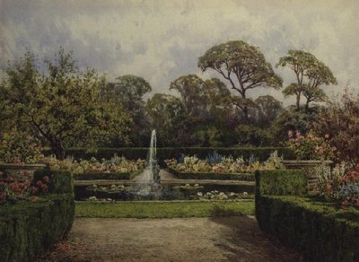 Il giardino dello stagno di gigli con uno stagno circolare e una fontana con cherubino da Lilian Stannard