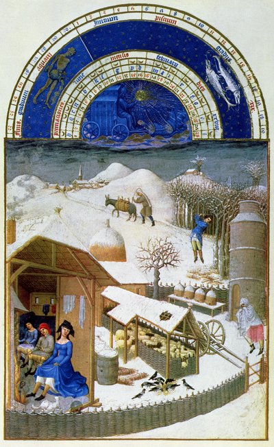 Facsimile di febbraio: scena di cortile con contadini, copiato da 