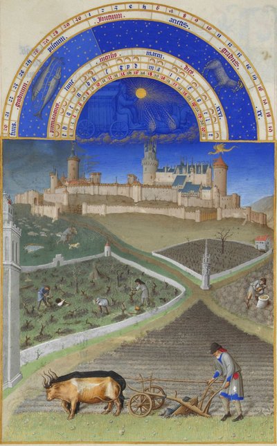 Marzo Les Très Riches Heures du duc de Berry, 1412-1416 da Limbourg Brothers