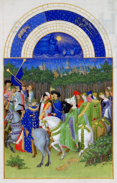Maggio Les Très Riches Heures du duc de Berry, 1412-1416 da Limbourg Brothers
