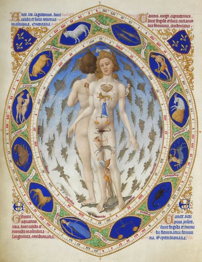 Très Riches Heures del duca di Berry: Uomo anatomico da Limbourg Brothers