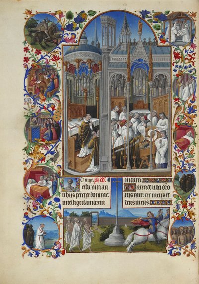 Très Riches Heures del duca di Berry Folio 86, verso - Il funerale di Raymond Diocrès da Limbourg Brothers