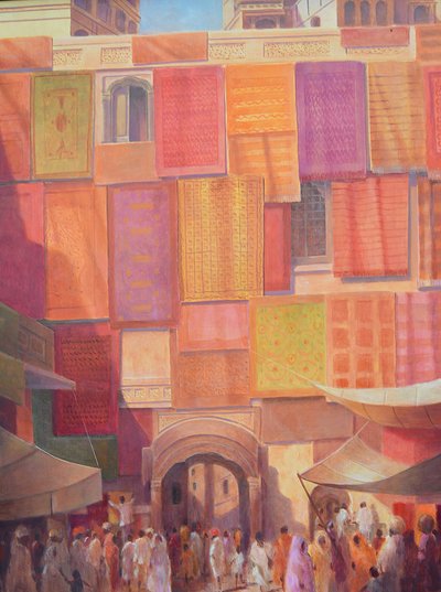 Muro della città con tappeti, Jaisalmer da Lincoln Seligman