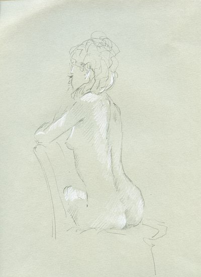 Nudo di spalle su grigio (matita e gesso su carta) da Lincoln Seligman