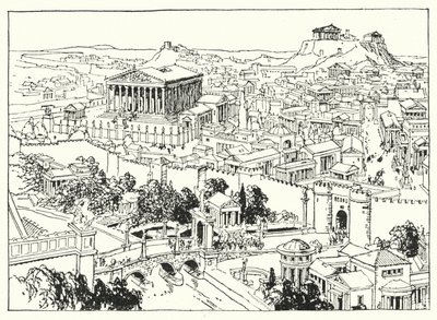 La città di Atene (litografia) da Linden Miller