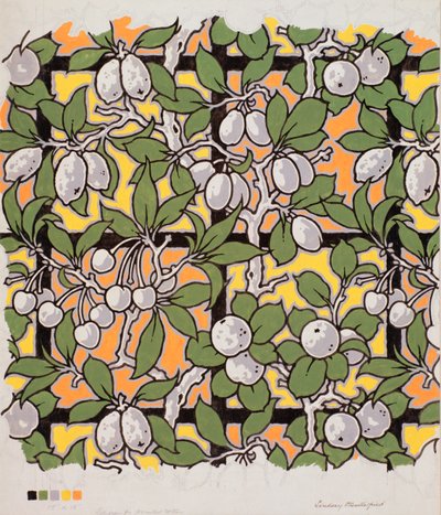 Frutta mista su traliccio, design per cotone stampato, XX secolo da Lindsay P. Butterfield
