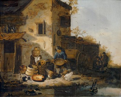 Contadino che dà da mangiare ai suoi polli ... da Lionel Hamilton-Renwick