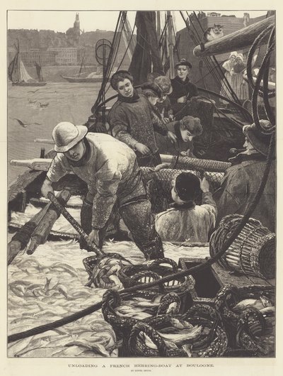 Scarico di una barca da pesca francese a Boulogne da Lionel Percy Smythe