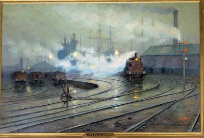 Veduta dei Docks di Cardiff. Dipinto di Lionel Walden (1861-1933) da Lionel Walden