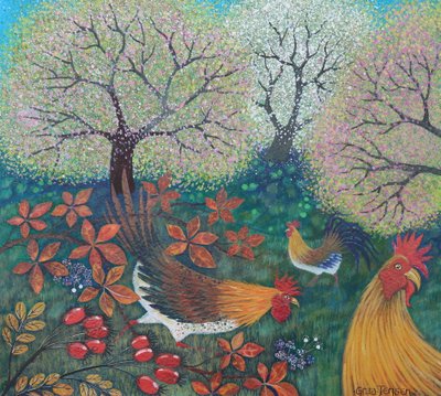 Galline di Pasqua, 2024 (acrilici su carta) da Lisa Graa Jensen