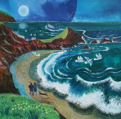 Passeggiatori a Hartland Bay, 2019 (acrilici su carta) da Lisa Graa Jensen