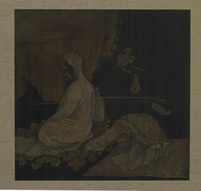 Bodhidharma in meditazione, con assistente prostrato, dinastia Qing, c.1708 da Liu Hualiang