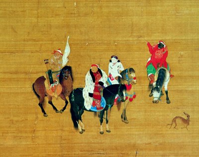 Kublai Khan (1214-94) a caccia, dinastia Yuan (inchiostro e colore su seta) (dettaglio) da Liu Kuan tao