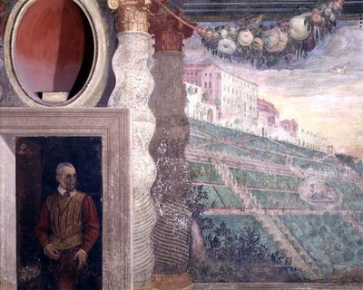 Il salone principale, dettaglio della decorazione che raffigura la Villa d