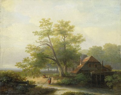 Un mulino ad acqua in un paesaggio boscoso da Lodewijk Hendrik Arends