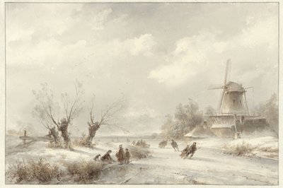 Paesaggio invernale con pattinatori vicino a un mulino da Lodewijk Johannes Kleijn