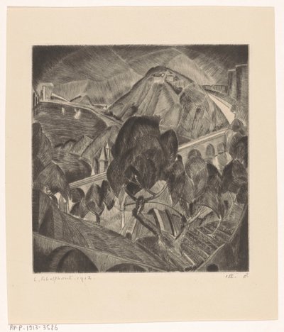 Paesaggio montano con acquedotto da Lodewijk Schelfhout (signed by artist)