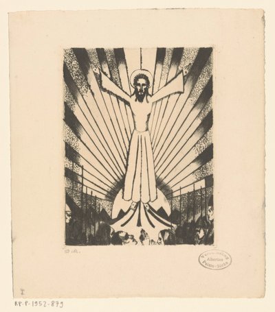 Cristo con le braccia aperte in un paesaggio collinare da Lodewijk Schelfhout (signed by artist)