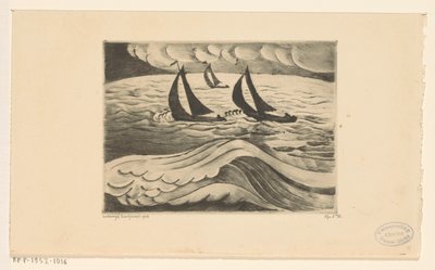 Tre velieri in tempesta sul mare da Lodewijk Schelfhout (signed by artist)