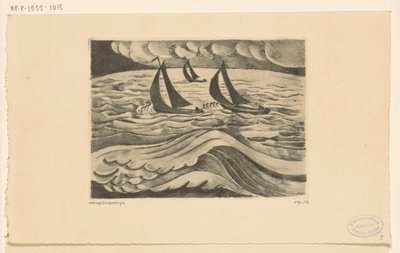 Tre navi a vela in tempesta sul mare da Lodewijk Schelfhout (signed by artist)
