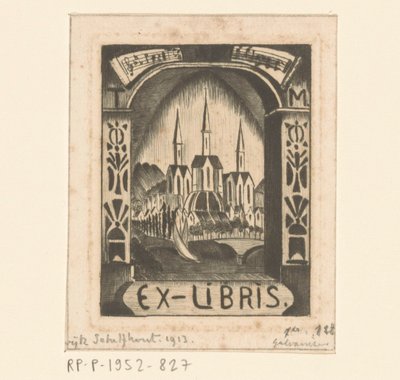 Ex libris di T. Mengelberg da Lodewijk Schelfhout (signed by artist)