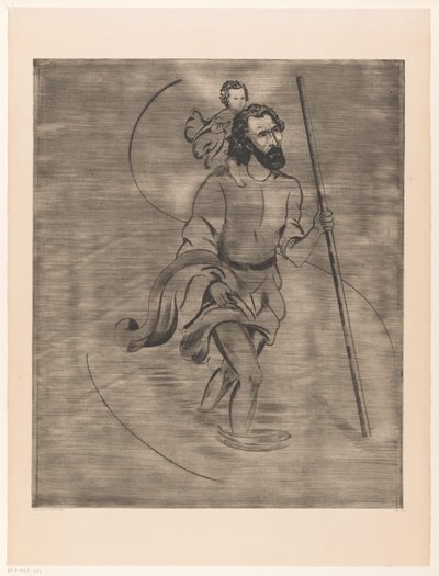 San Cristoforo con il Bambino Gesù da Lodewijk Schelfhout (signed by artist)