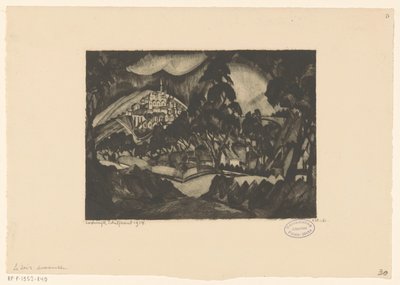 Paesaggio collinare con alberi e edifici da Lodewijk Schelfhout (signed by artist)
