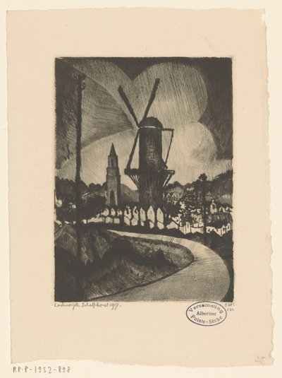 Paesaggio collinare con mulino da Lodewijk Schelfhout (signed by artist)