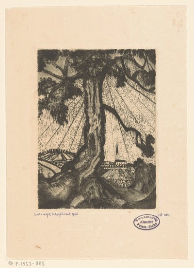 Paesaggio collinare con insediamento da Lodewijk Schelfhout (signed by artist)