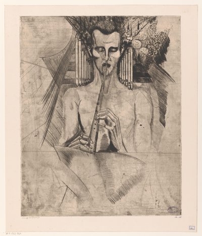 Uomo nudo che suona un flauto da Lodewijk Schelfhout (signed by artist)