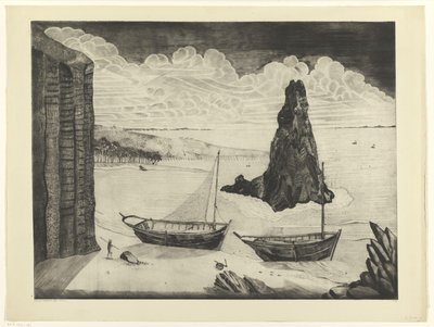 Due navi ormeggiate su una spiaggia da Lodewijk Schelfhout (signed by artist)