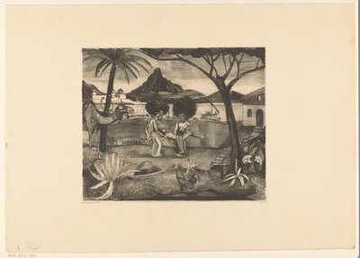 Due uomini che trasportano un uomo in un giardino da Lodewijk Schelfhout (signed by artist)