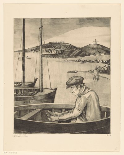 Pescatore in una nave ormeggiata da Lodewijk Schelfhout (signed by artist)