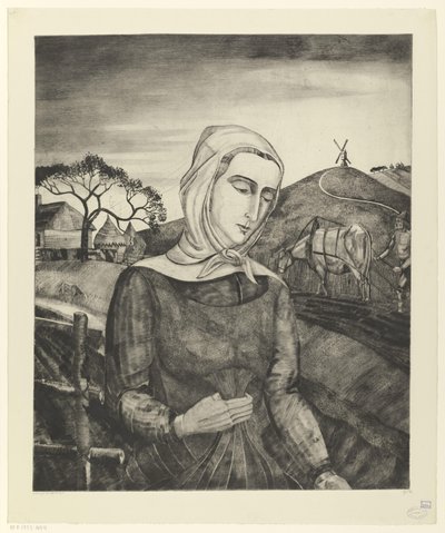 Contadina fiamminga in un paesaggio collinare da Lodewijk Schelfhout (signed by artist)