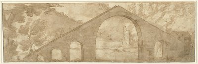 Ponte ripido in un paesaggio da Lodewijk Toeput (attributed to)