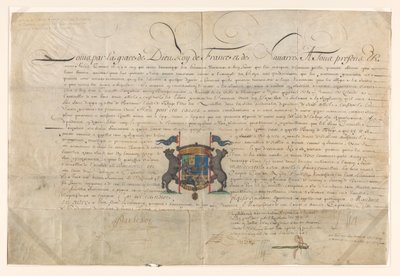 Diploma con cui Luigi XIV elevò Cornelis Lampsins a barone di Tobago e cavaliere dell