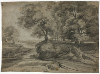 Paesaggio fluviale con rive boscose da Lodewijk de Vadder