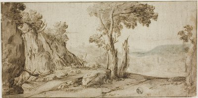 Rocce e alberi sul bordo della collina da Lodewijk de Vadder