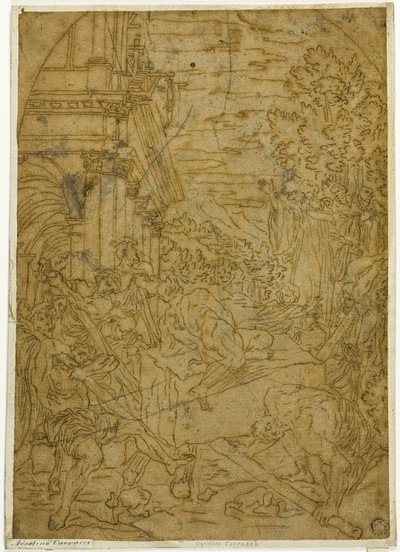 San Benedetto che sposta la pietra che un demone aveva reso immobile da Lodovico Carracci