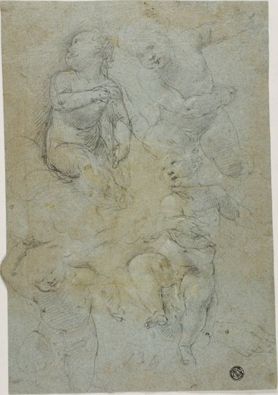 Schizzi di quattro putti (recto); Ecclesiastico inginocchiato (verso) da Lodovico Carracci
