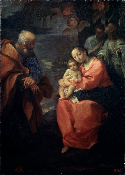 La Sacra Famiglia sotto una palma, Riposo durante la fuga in Egitto, fine XVI secolo da Lodovico Carracci