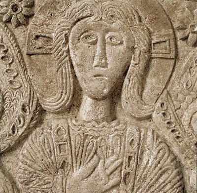 Archeologia del Medioevo. Arte barbarica della Lombardia: dettaglio di Cristo, bassorilievo dell