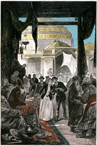 Il bazar di Samarcanda, illustrazione del romanzo di Jules Verne “Claudius Bombarnac” edizione Hetzel 1892 - Disegno di Leon Benett da Léon Benett