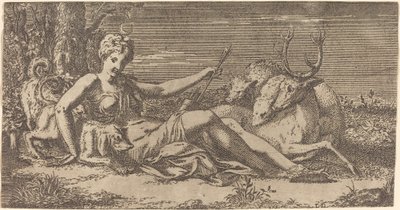 Diana a Riposo da Léon Davent after Francesco Primaticcio