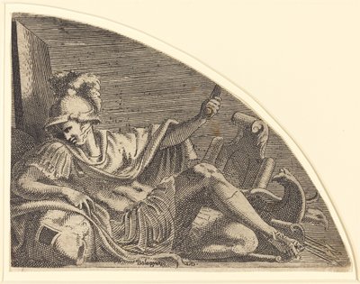 Marte Seduto sui Trofei da Léon Davent after Francesco Primaticcio
