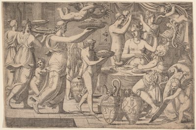 Venere e Marte serviti da Cupido e le Tre Grazie da Léon Davent, after Luca Penni