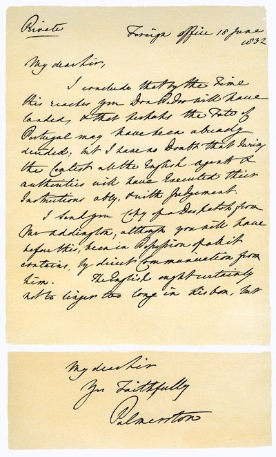 Lettera di Henry John Temple a RB Hoppner, 18 giugno 1832 da Lord Palmerston